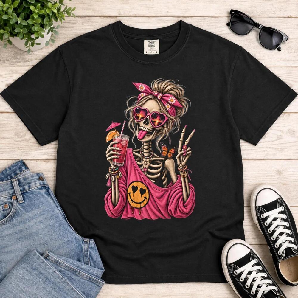 Women,S Skeleton Graphic T-Shirt, , Retro Boho Summer Shirt